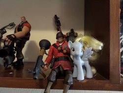 Size: 2048x1536 | Tagged: safe, derpy hooves, pegasus, pony, g4, action figure, brushable, demoman, demoman (tf2), female, heavy (tf2), irl, mare, neca, photo, rocket launcher, soldier, soldier (tf2), team fortress 2, toy