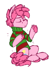 Size: 454x623 | Tagged: safe, artist:artflicker, pinkie pie, earth pony, pony, g4, bubble berry, clothes, eyes closed, freddy krueger, hooves, male, rule 63, simple background, sitting, solo, stallion, striped sweater, sweater, unshorn fetlocks, white background