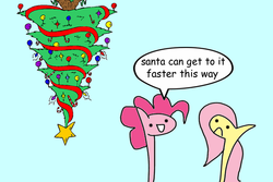 Size: 600x400 | Tagged: safe, artist:wollap, fluttershy, pinkie pie, g4, christmas, christmas tree, tree