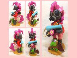 Size: 1600x1200 | Tagged: safe, artist:cadmiumcrab, gummy, pinkie pie, pony, g4, axe, bipedal, clothes, costume, craft, crossover, parody, partillery, party cannon, partythrower, pinkie pyro, pyro (tf2), sculpture, team fortress 2