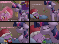 Size: 1707x1300 | Tagged: safe, artist:ratofdrawn, applejack, mistress marevelous, spike, twilight sparkle, alicorn, dragon, earth pony, pony, g4, christmas, comic, crying, feels, female, forehead kiss, hat, heartwarming, holly, horseshoes, male, mama twilight, mare, power ponies, santa hat, spikelove, sweet dreams fuel, tears of joy, twilight sparkle (alicorn)