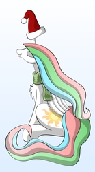 Size: 2014x3611 | Tagged: safe, artist:friendshipismetal777, princess celestia, alicorn, pony, g4, clothes, eyes closed, female, hat, horn, horn cap, santa hat, scarf, solo