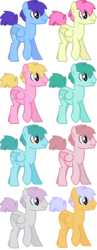 Size: 797x2059 | Tagged: safe, artist:sachikomerry, artist:starryoak, april showers, blueberry cloud, endless clouds, pink cloud (g4), rosewing, spring melody, sprinkle medley, sunny moon, wishful thinking (g4), pegasus, pony, g4, male, pumpkin tart (g4), rule 63, simple background, stallion, transparent background, vector