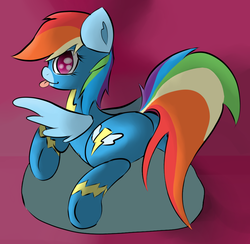 Size: 961x939 | Tagged: safe, artist:graphenescloset, edit, rainbow dash, pegasus, pony, g4, butt, female, plot, prone, rock, solo, tongue out, wingding eyes