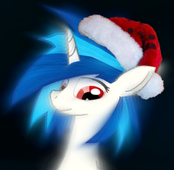 Size: 559x547 | Tagged: safe, artist:scratchie, dj pon-3, vinyl scratch, pony, unicorn, g4, christmas, female, hat, holiday, red eyes, santa hat, smiling, solo, wrong eye color