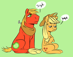 Size: 1280x1011 | Tagged: dead source, safe, artist:grreseball, applejack, big macintosh, earth pony, pony, g4, comic, crossed arms, male, speech bubble, stallion, unamused