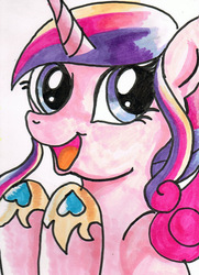 Size: 630x872 | Tagged: safe, artist:kuromi, princess cadance, g4, female, happy, solo, teen princess cadance, traditional art