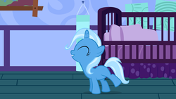 Size: 1280x720 | Tagged: safe, artist:mansionreborn, artist:navitaserussirus, trixie, pony, unicorn, g4, cute, diatrixes, eyes closed, female, filly, filly trixie, mare, solo, younger