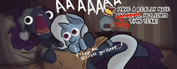 Size: 1057x416 | Tagged: safe, artist:fauxsquared, artist:herny, edit, princess luna, trixie, luna-afterdark, trixie is magic, g4, cute, diatrixes, faux is gonna kill us all!!!, female, googly eyes, lesbian, lunabetes, luxie, pure unfiltered evil, shipping, sleeping, tell me your secrets, wat
