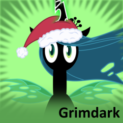 Size: 250x250 | Tagged: safe, artist:the smiling pony, queen chrysalis, changeling, changeling queen, g4, christmas, female, hat, mare, meta, meta:grimdark, official spoiler image, santa hat, solo, spoilered image joke