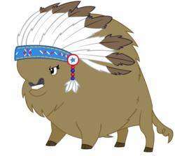 Size: 1635x1466 | Tagged: safe, artist:starryoak, chief thunderhooves, bison, buffalo, g4, chieftess rumbleclefts, headdress, rule 63, simple background, solo, transparent background, vector