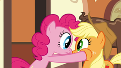 Size: 1050x590 | Tagged: safe, screencap, applejack, pinkie pie, g4, mmmystery on the friendship express, duo