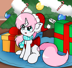 Size: 1050x1000 | Tagged: safe, artist:lightningnickel, oc, oc only, oc:cotton candy, christmas, cute, hearth's warming eve, present, ribbon, solo