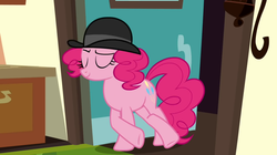 Size: 1050x590 | Tagged: safe, screencap, pinkie pie, g4, mmmystery on the friendship express, female, hat, solo