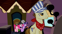 Size: 1050x590 | Tagged: safe, screencap, pinkie pie, steamer, twilight sparkle, earth pony, pony, unicorn, g4, mmmystery on the friendship express, female, male, mare, stallion