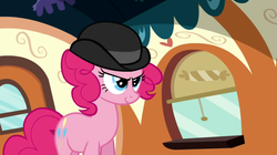 Size: 1050x590 | Tagged: safe, screencap, pinkie pie, g4, mmmystery on the friendship express, a clockwork orange, female, hat, solo