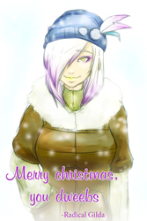 Size: 1000x1500 | Tagged: safe, artist:ereb-tauramandil, gilda, human, ask-radical-gilda, g4, christmas, comfy, cropped, dweeb, female, humanized, light skin, pretty, smiling, solo, when she smiles