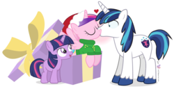 Size: 1125x575 | Tagged: safe, artist:dm29, princess cadance, shining armor, twilight sparkle, g4, heart, kissing, present, simple background, transparent background, trio