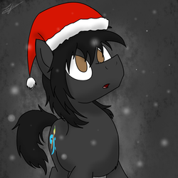 Size: 1500x1500 | Tagged: safe, artist:tomazii7, oc, oc only, earth pony, pony, hat, santa hat, snow, snowfall, solo