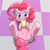 Size: 600x600 | Tagged: safe, artist:yajima, pinkie pie, g4, belly button, blushing, cute, diapinkes, drink, featureless crotch, female, looking at you, on back, pixiv, solo, spread legs