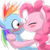 Size: 600x600 | Tagged: safe, artist:yajima, pinkie pie, rainbow dash, g4, female, lesbian, pixiv, ship:pinkiedash, shipping, surprise kiss, surprised