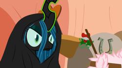 Size: 1020x572 | Tagged: safe, artist:mixermike622, queen chrysalis, oc, oc:fluffle puff, g4, angry