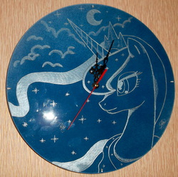 Size: 2228x2222 | Tagged: safe, artist:cerebralis, artist:johnjoseco, princess luna, g4, clock, craft, engraving, photo