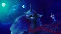 Size: 1920x1080 | Tagged: safe, artist:foxtailpegasus, princess luna, g4, clothes, crying, female, scarf, snow, snowfall, solo, winter
