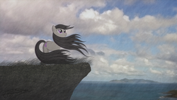 Size: 1920x1080 | Tagged: safe, artist:jamey4, artist:martinnus1, octavia melody, g4, cliff, female, mountain, ocean, rain, scenery, solo, vector, wallpaper, windswept mane