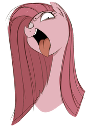 Size: 539x773 | Tagged: safe, artist:うめぐる, pinkie pie, g4, female, looking down, mawshot, open mouth, pinkamena diane pie, pixiv, solo, tongue out