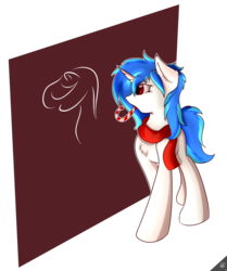 Size: 1336x1600 | Tagged: safe, artist:capseys, dj pon-3, vinyl scratch, g4, candy cane, chest fluff, clothes, female, scarf, solo