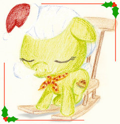 Size: 600x623 | Tagged: safe, artist:flutterluv, granny smith, g4, chair, christmas, female, holly, rocking chair, sleeping, solo, traditional art