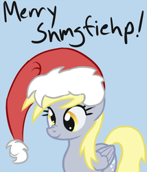 Size: 700x816 | Tagged: safe, artist:arrkhal, derpy hooves, pegasus, pony, g4, christmas, female, hat, mare, santa hat, scrunchy face, snmgfiehp, solo