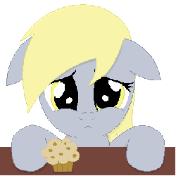 Size: 350x350 | Tagged: safe, artist:tomdantherock, derpy hooves, pegasus, pony, g4, animated, cute, derpabetes, female, floppy ears, frown, mare, muffin, pixel art, puppy dog eyes, sad, solo