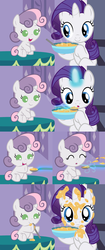 Size: 1280x3040 | Tagged: safe, artist:beavernator, rarity, sweetie belle, pony, unicorn, g4, baby, baby belle, baby pony, comic, cute, diasweetes, feeding, female, filly, filly rarity, foal, younger