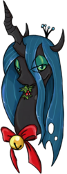 Size: 804x2066 | Tagged: dead source, safe, artist:cyberneticdragon, queen chrysalis, g4, bell, christmas, female, holly, holly mistaken for mistletoe, simple background, solo, transparent background