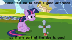 Size: 1054x591 | Tagged: safe, twilight sparkle, g4, caption, female, grumpy twilight, solo