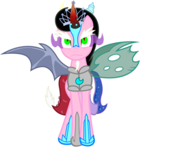 Size: 2047x1776 | Tagged: safe, artist:clamstacker, alicorn, changeling, changeling queen, draconequus, earth pony, hybrid, unicorn, amalgamation, horn, hybrid fusion, meme, simple background, solo, tiara ultima, transparent background, vector