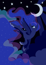 Size: 1280x1810 | Tagged: dead source, safe, artist:ectobling, princess luna, g4, crescent moon, female, flying, night, solo, stars