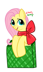 Size: 300x500 | Tagged: safe, artist:lulubell, fluttershy, g4, bow, female, present, simple background, solo, white background