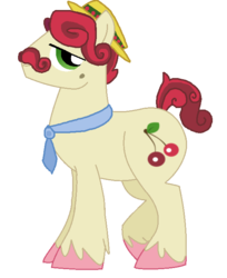 Size: 568x695 | Tagged: safe, artist:bronybase, artist:starryoak, cherry jubilee, earth pony, pony, g4, hat, moustache, necktie, rule 63, simple background, solo, transparent background, unshorn fetlocks