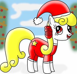 Size: 1195x1153 | Tagged: safe, artist:mast88, oc, oc only, oc:yellowstar, christmas, clothes, hat, holiday, santa hat, solo