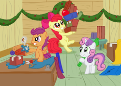 Size: 4212x2976 | Tagged: safe, artist:template93, apple bloom, scootaloo, sweetie belle, g4, christmas, cutie mark crusaders