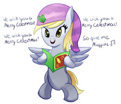 Size: 900x773 | Tagged: safe, artist:negativefox, derpy hooves, pony, g4, bipedal, caroling, female, holly, singing, solo