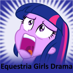 Size: 1024x1024 | Tagged: safe, artist:the smiling pony, twilight sparkle, derpibooru, equestria girls, g4, my little pony equestria girls, drama, equestria girls drama, female, frown, meme, meta, official spoiler image, open mouth, screaming, solo, spoilered image joke, tongue out, twiscream, uvula, wide eyes