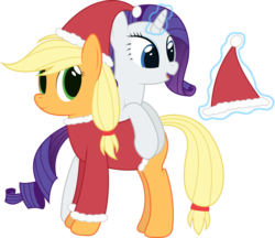 Size: 900x777 | Tagged: safe, artist:joey, applejack, rarity, g4, female, hat, lesbian, santa hat, ship:rarijack, shipping