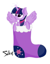 Size: 2984x3840 | Tagged: safe, artist:shyshyoctavia, artist:silvy-winds, twilight sparkle, alicorn, pony, g4, christmas, christmas stocking, female, mare, simple background, solo, transparent background, twilight sparkle (alicorn)