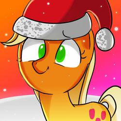 Size: 1000x1000 | Tagged: safe, artist:january3rd, applejack, g4, christmas, clothes, cute, female, hat, jackabetes, santa claus, santa costume, santa hat, solo