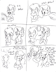 Size: 2552x3308 | Tagged: safe, artist:frikdikulous, king sombra, princess celestia, g4, chest fluff, colt, colt sombra, comic, female, filly, male, monochrome, ship:lumbra, sketch, straight