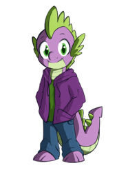 Size: 1401x1888 | Tagged: safe, artist:nolycs, spike, anthro, g4, clothes, cute, hand in pocket, hoodie, looking at you, male, simple background, solo, spikabetes, transparent background